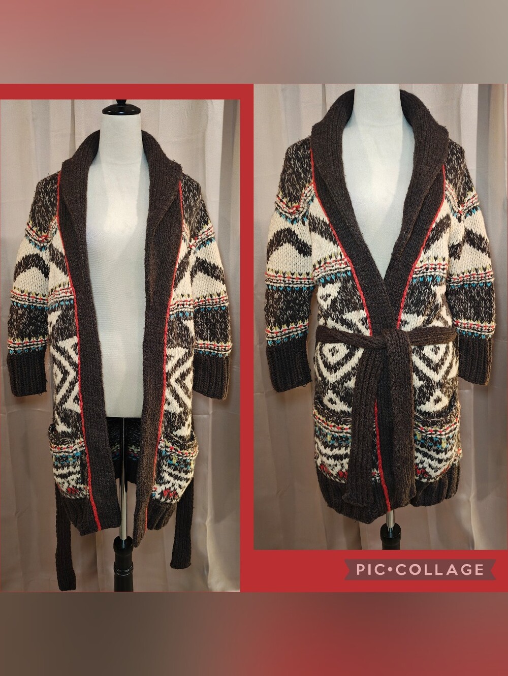 🐻Y2K Hollister Cozy Indie Chunky Wool Aztec Cardigan Sweater 🐻